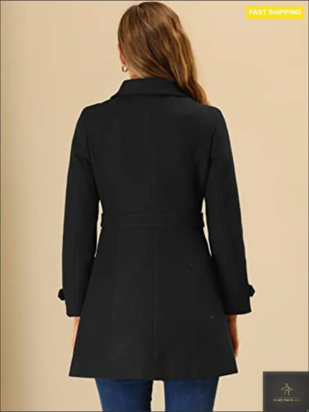 Classic Pea Coat Winter Overcoat Single Breasted with Pockets Chic Elegant